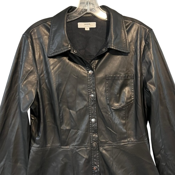 Jason Wu Collective Black Vegan Leather Button Front Long Sleeve Dress US 12 - Picture 5 of 12